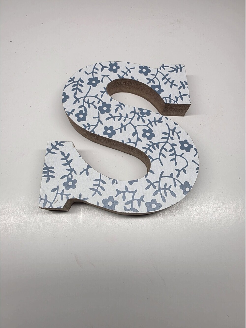Decorative Wood Free Standing / Hang Letter "S" Blue Floral